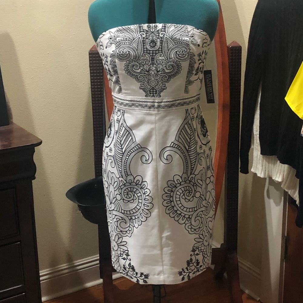 White House Black Market strapless embroidered cocktail dress